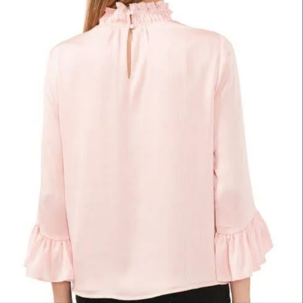 CeCe Pink Mock Neck Ruffle Sleeve Blouse NWT Romantic Work Top Small - Picture 3 of 14